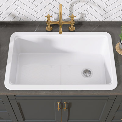 ZEAFIVE 33 In. L X 19 In. W White Drop-In/Undermount Kitchen Sink